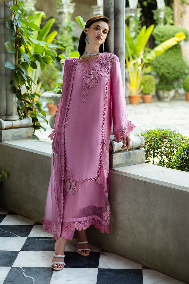 Pakistani Pink Jacquard Salwar Kameez with Organza Dupatta (3-Piece) - Image 3