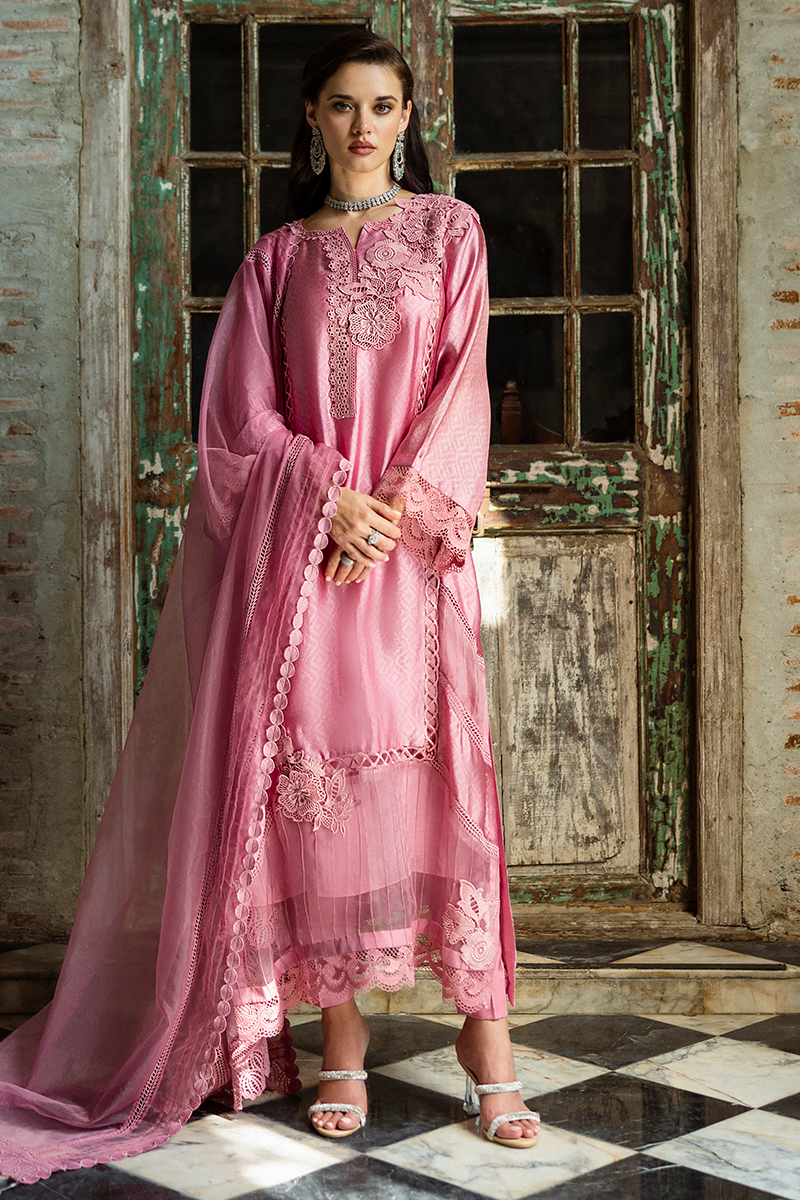 Pakistani Pink Jacquard Salwar Kameez with Organza Dupatta (3-Piece) - Image 5