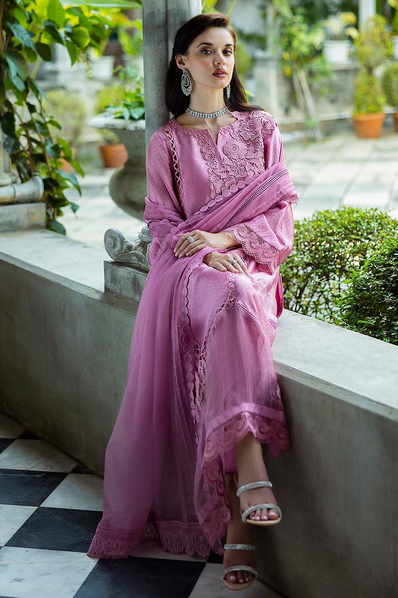 Pakistani Pink Jacquard Salwar Kameez with Organza Dupatta (3-Piece) - Image 6