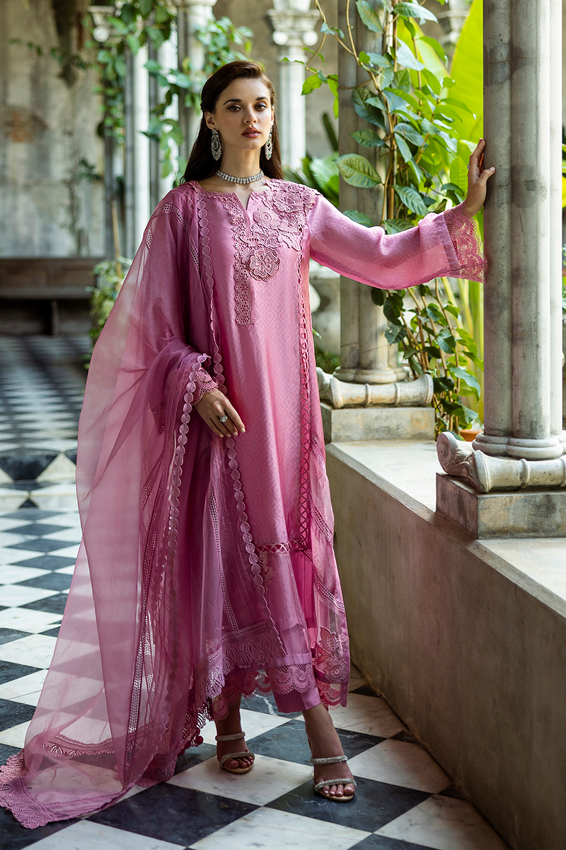 Pakistani Pink Jacquard Salwar Kameez with Organza Dupatta (3-Piece) - Image 8