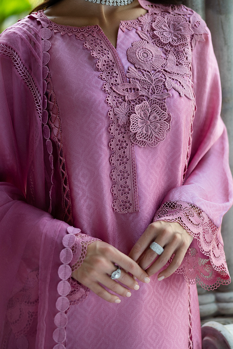 Pakistani Pink Jacquard Salwar Kameez with Organza Dupatta (3-Piece) - Image 9