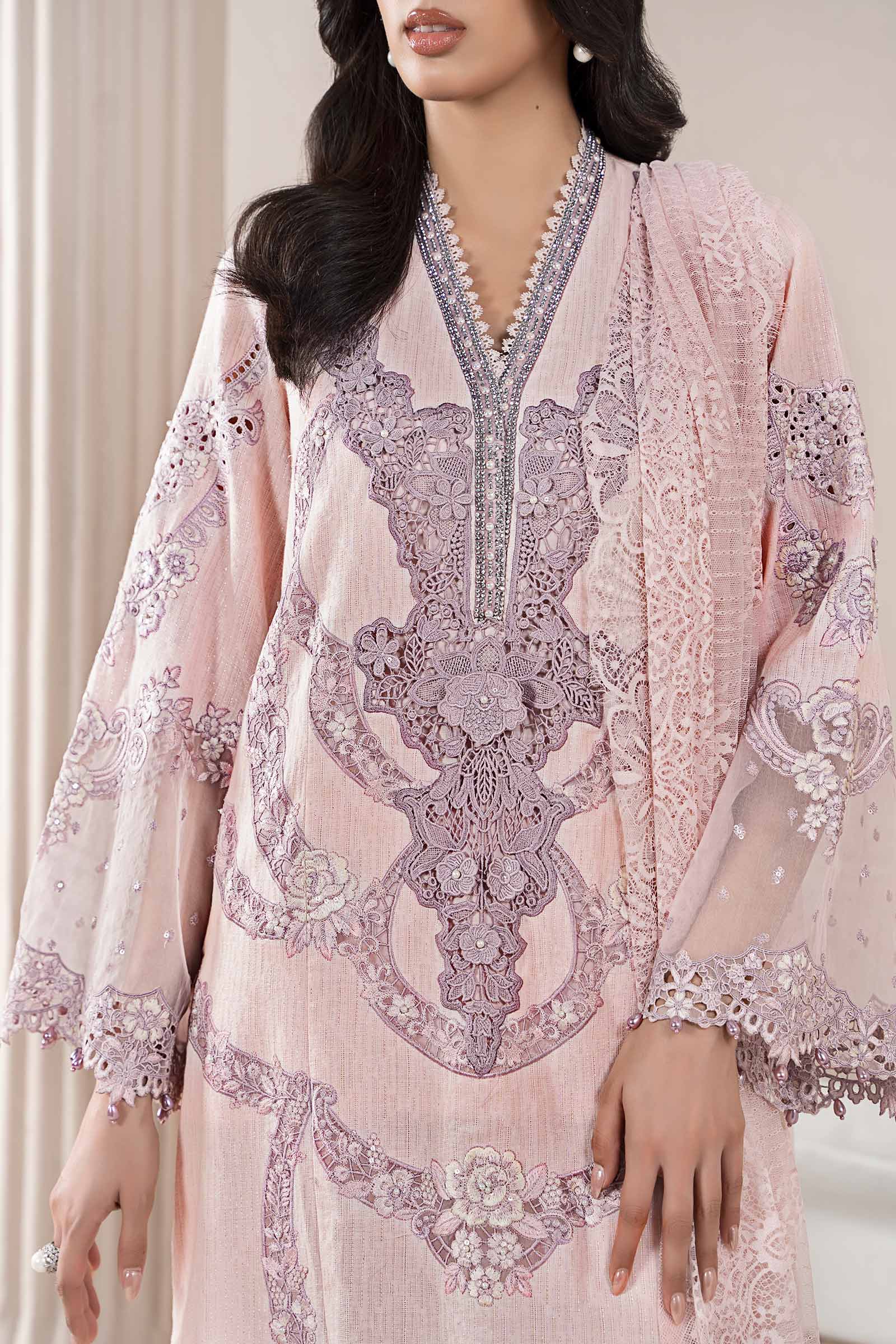 Powder Pink Embroidered Jacquard Lawn Salwar Kameez (3-Piece) - Image 2