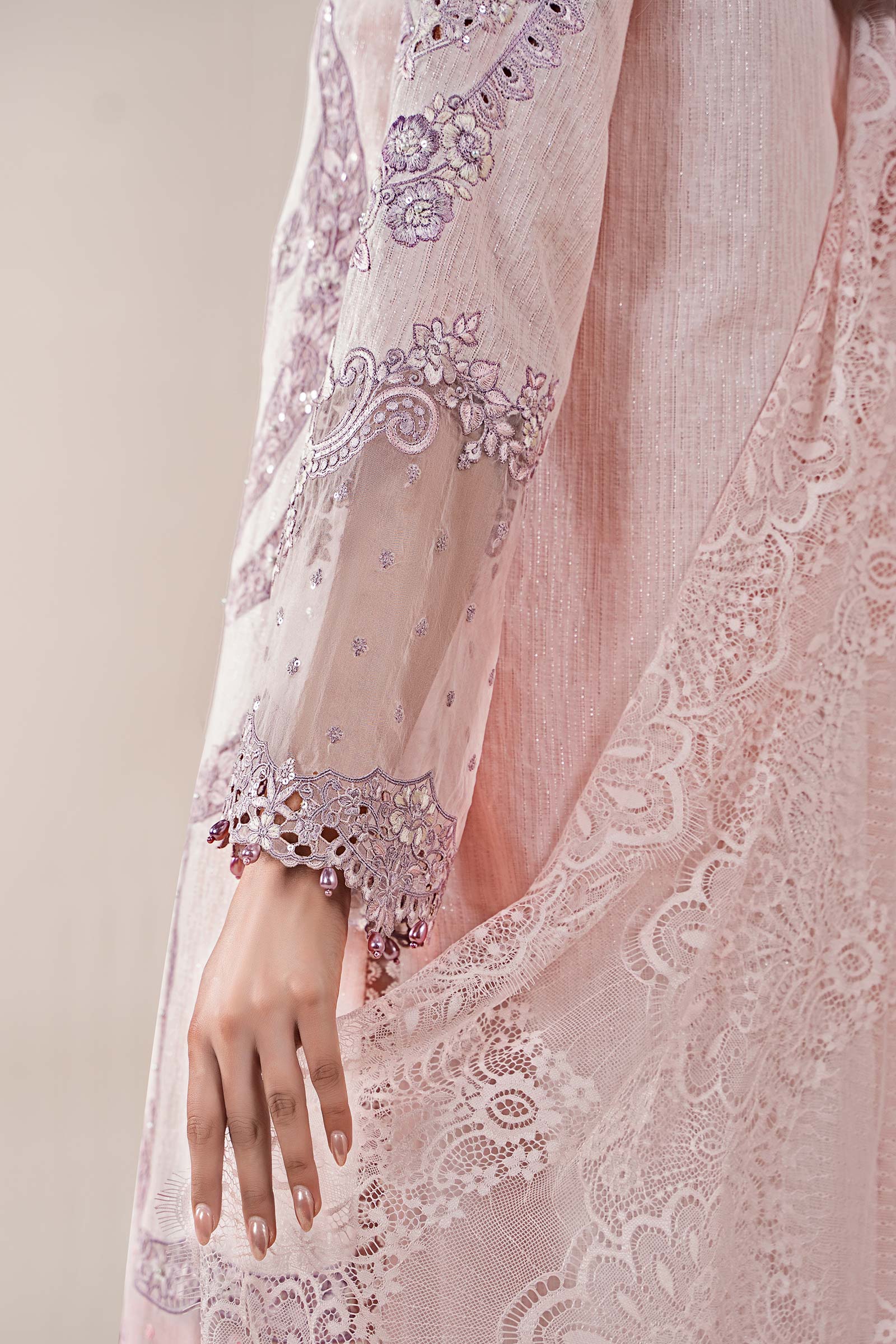 Powder Pink Embroidered Jacquard Lawn Salwar Kameez (3-Piece) - Image 4