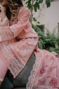 Pakistani Peach Pink Embroidered Jacquard Lawn Salwar Kameez (3-Piece) - Image 4