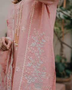 Pakistani Peach Pink Embroidered Jacquard Lawn Salwar Kameez (3-Piece) - Image 7