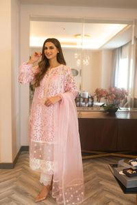 Pakistani Pink Jacquard Organza Salwar Kameez (4-Piece) - Image 1