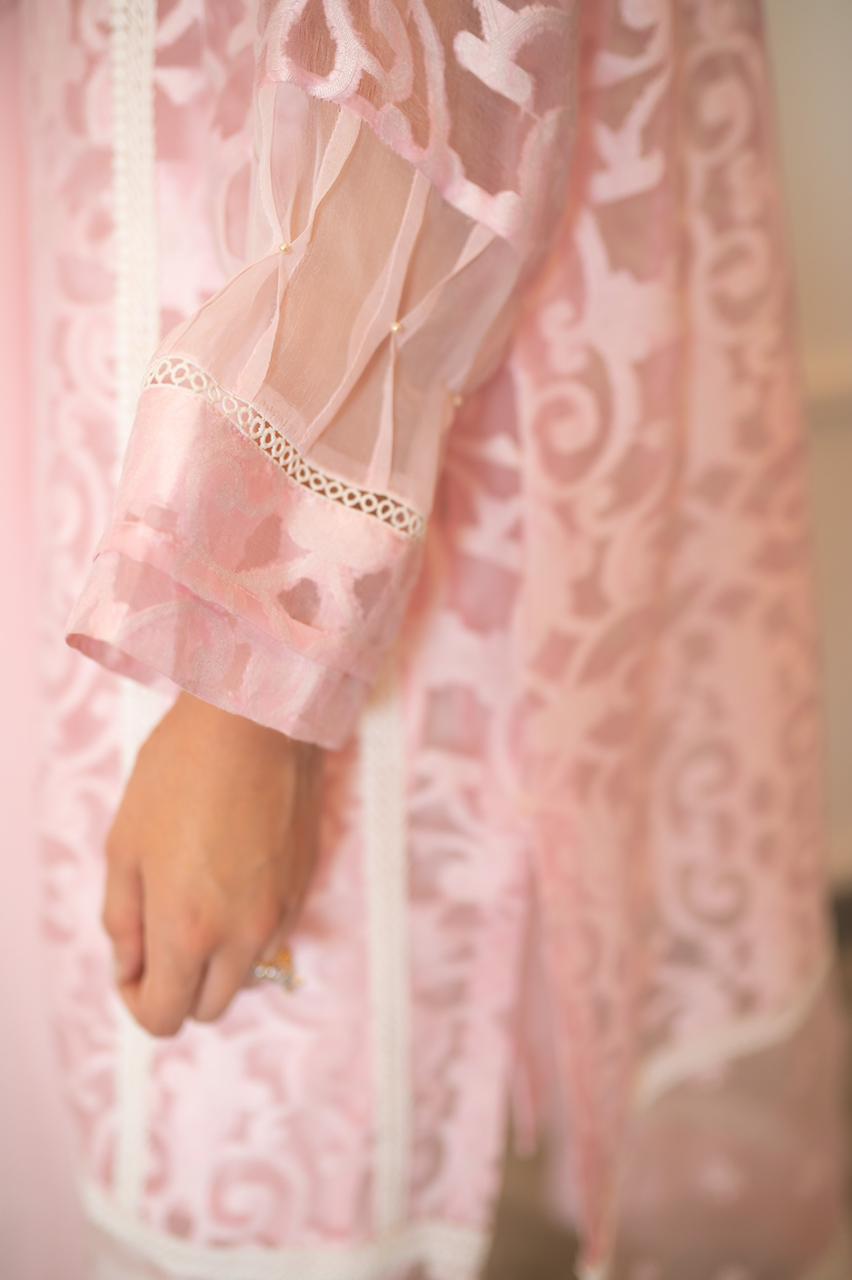 Pakistani Pink Jacquard Organza Salwar Kameez (4-Piece) - Image 3