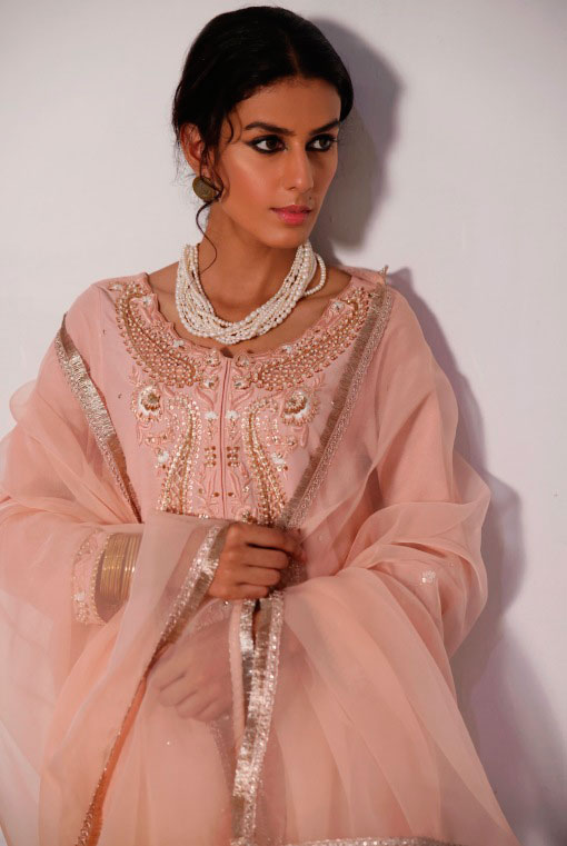 Pakistani Blush Pink Embroidered Summer Karandi Salwar Kameez (3-Piece) - Image 2