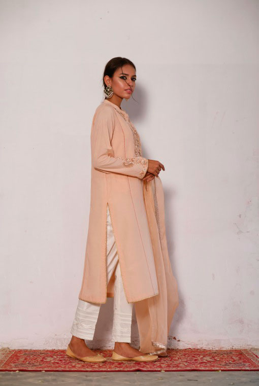 Peach Embroidered Summer Karandi Salwar Kameez (3-Piece) - Image 4