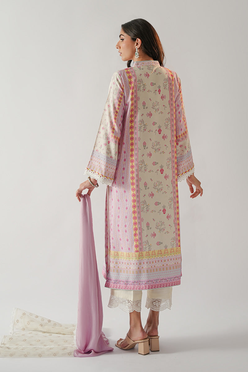 Pakistani Pastel Pink & Ivory Embroidered Khaadi Silk Kurta (3-Piece) - Image 2