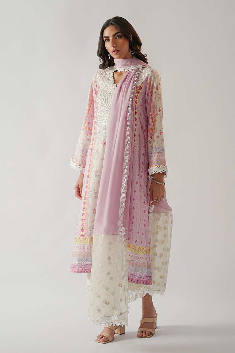 Pakistani Pastel Pink & Ivory Embroidered Khaadi Silk Kurta (3-Piece) - Image 3