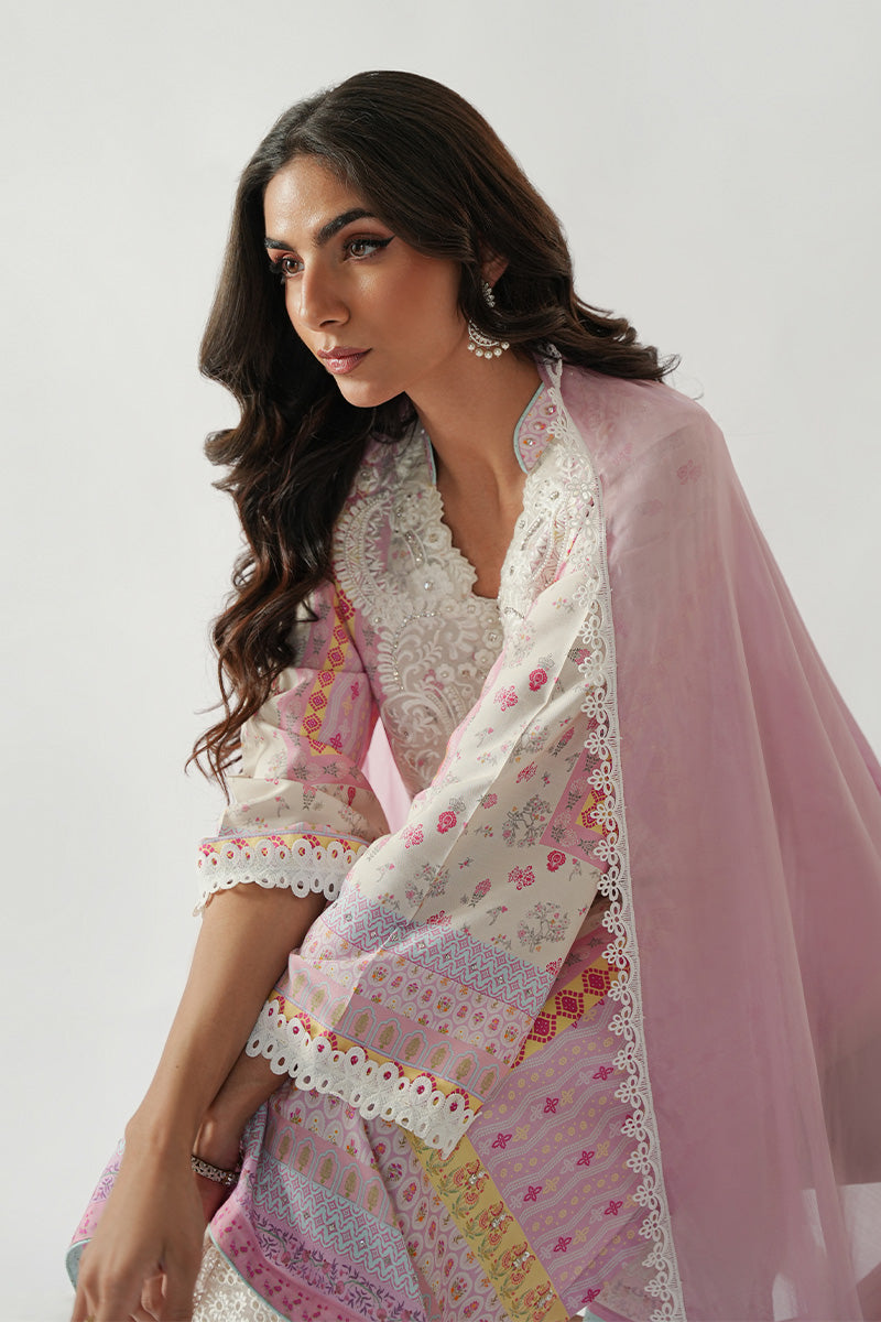 Pakistani Pastel Pink & Ivory Embroidered Khaadi Silk Kurta (3-Piece) - Image 7