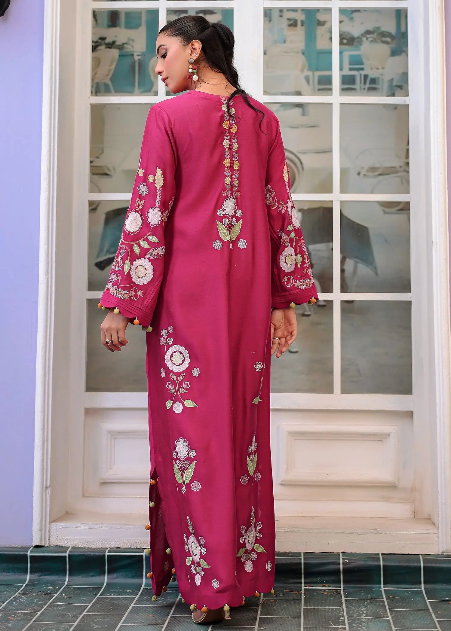 Magenta Embroidered Khaadi Silk Salwar Kameez (2-Piece) - Image 2