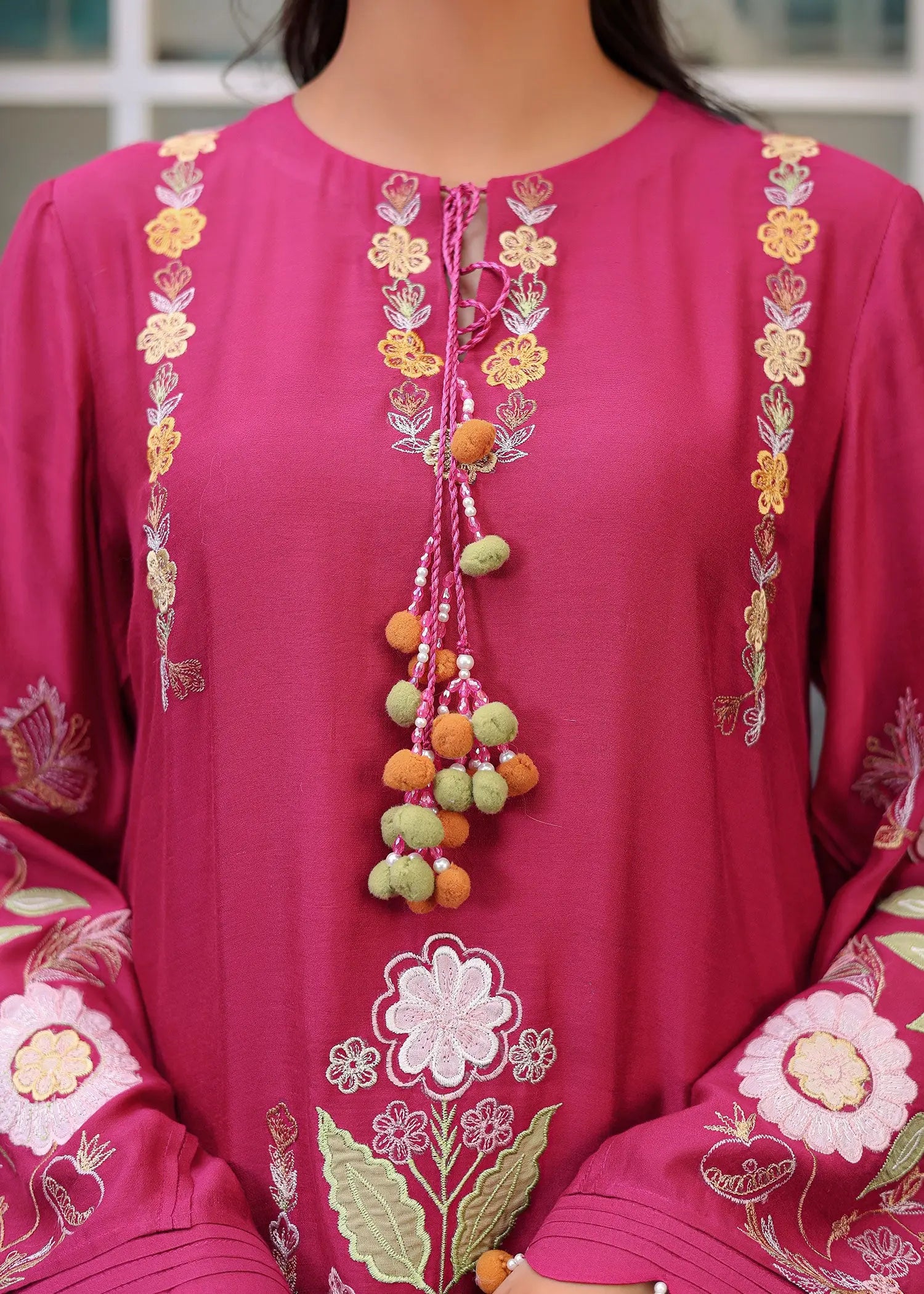Magenta Embroidered Khaadi Silk Salwar Kameez (2-Piece) - Image 5