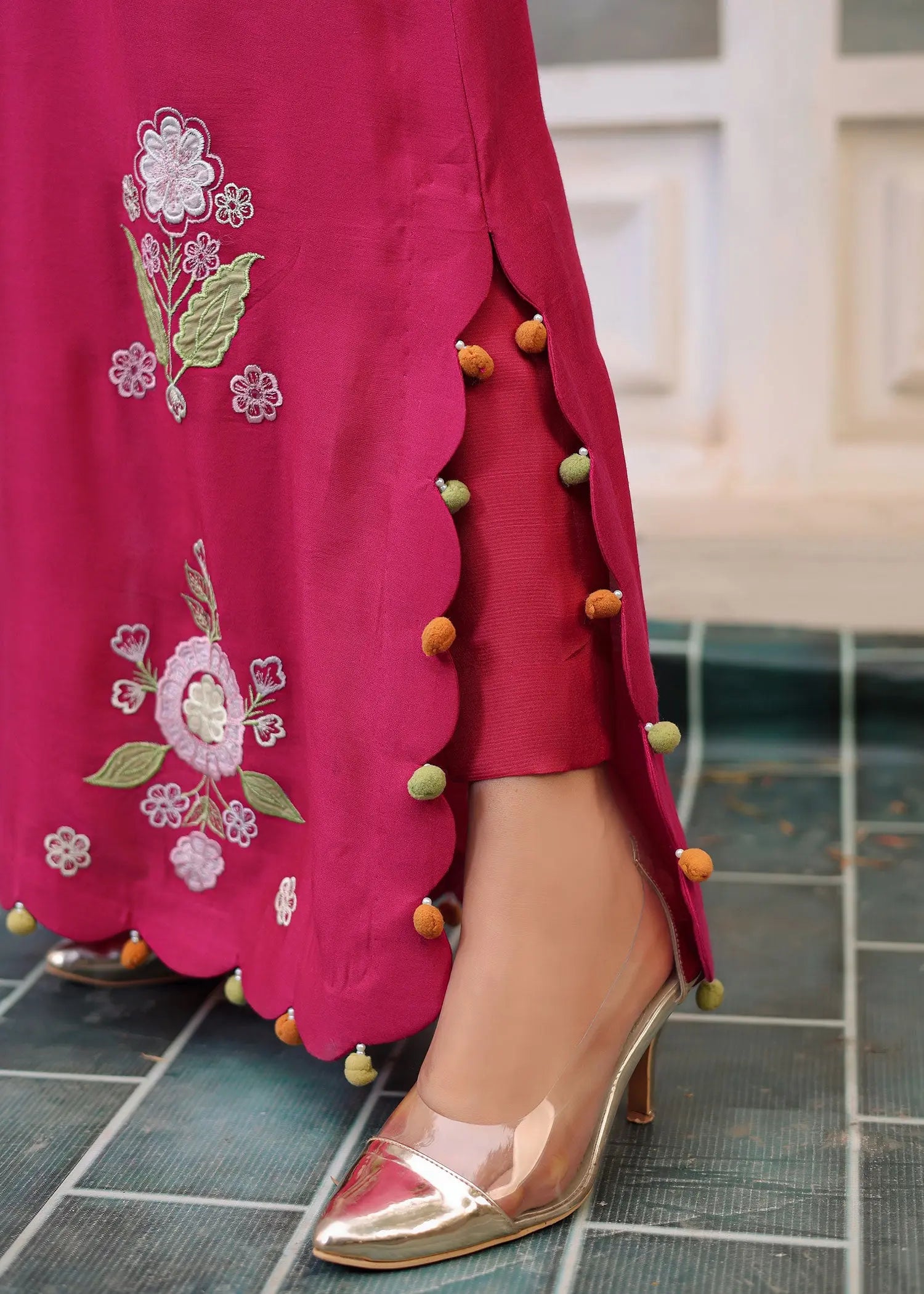 Magenta Embroidered Khaadi Silk Salwar Kameez (2-Piece) - Image 7