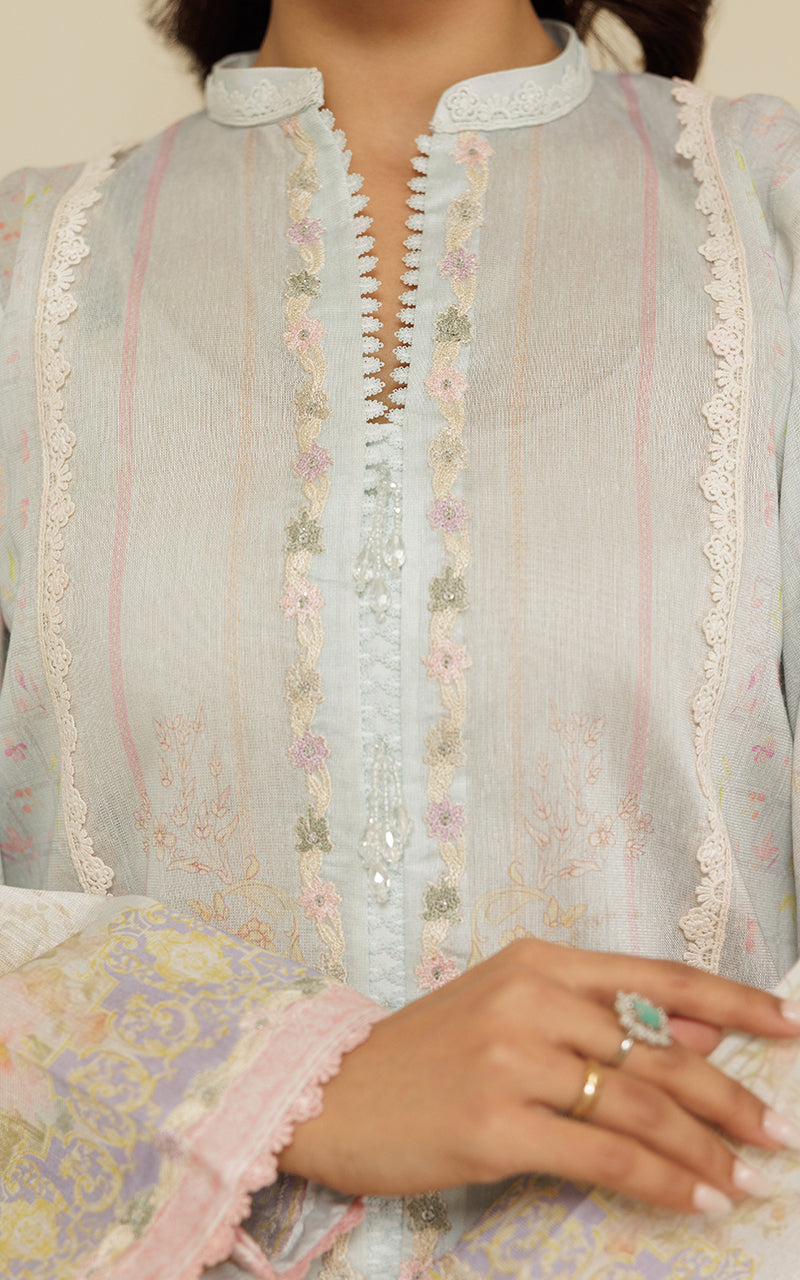Pastel Embroidered Khaddi Net Tunic (2-Piece) - Image 2