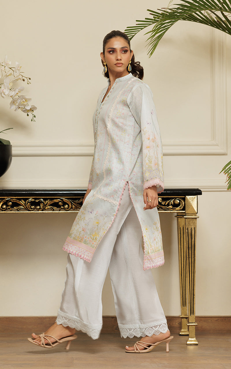 Pastel Embroidered Khaddi Net Tunic (2-Piece) - Image 4