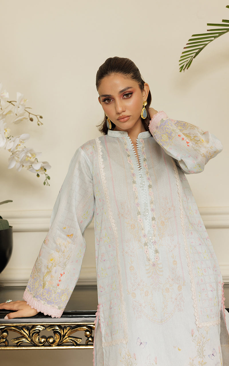 Pastel Embroidered Khaddi Net Tunic (2-Piece) - Image 5