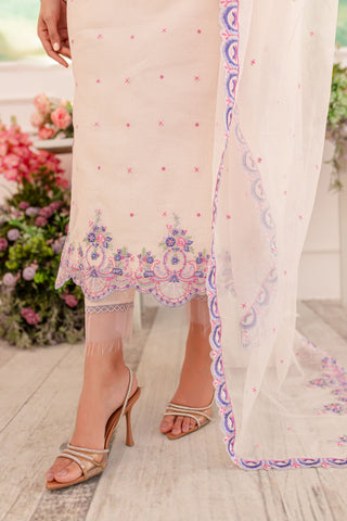 Pakistani Soft Pink Embroidered Khaddi Net Salwar Kameez (4-Piece) - Image 7