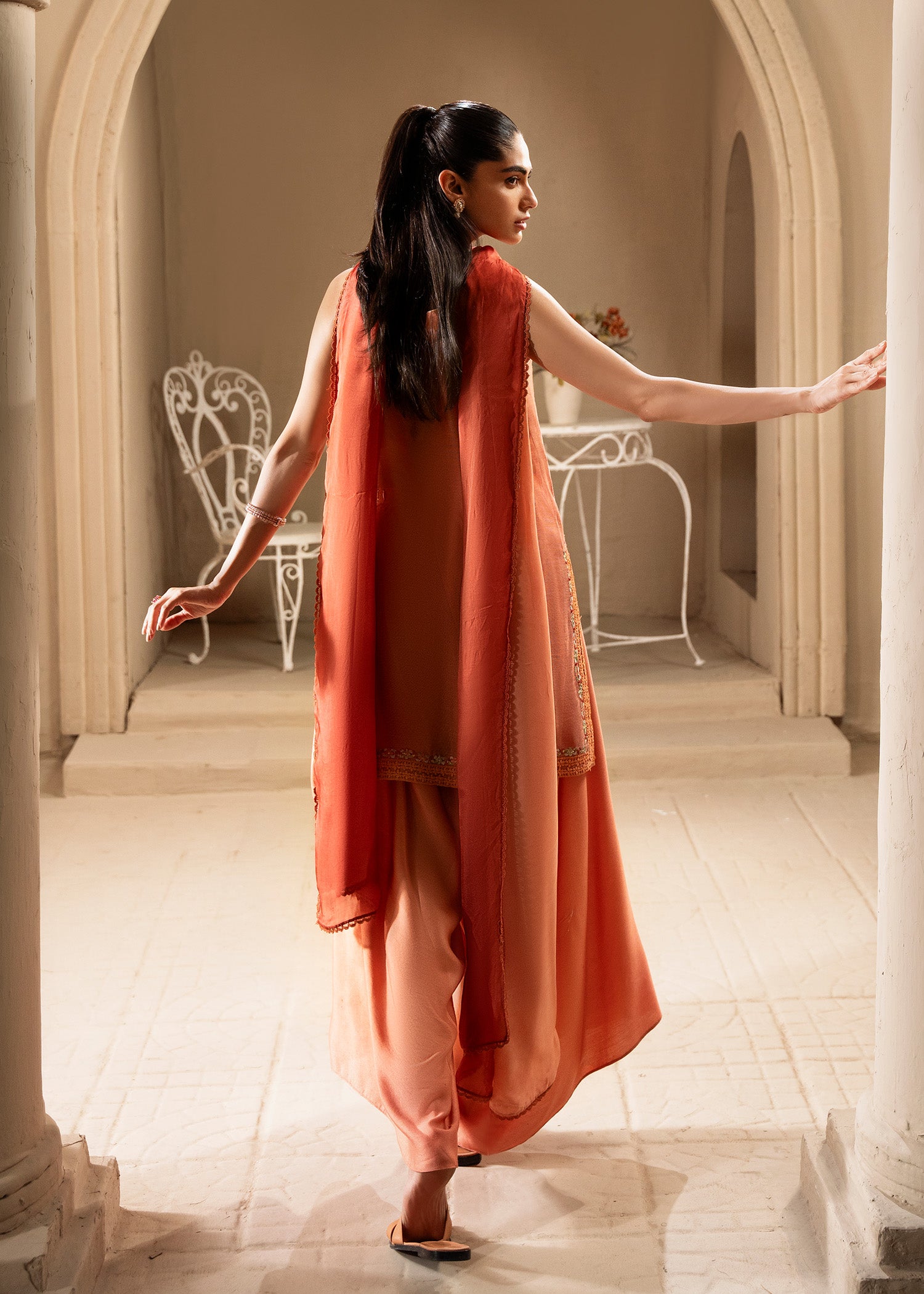 Coral Embroidered Khaddi Silk Jacket Set (3-Piece) - Image 8