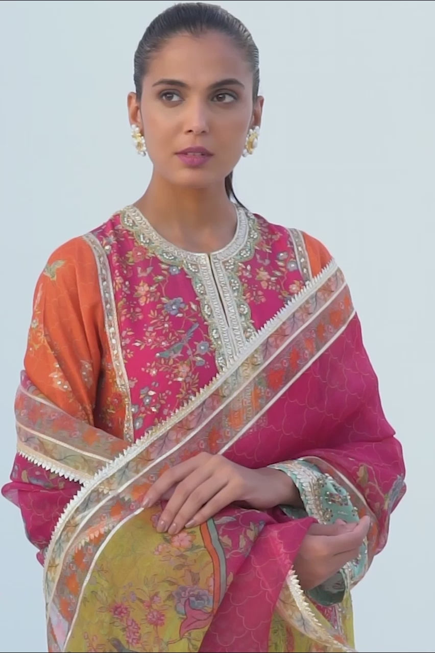 Raspberry Gota Khaddi Silk Salwar Kameez (3-Piece) - Image 4