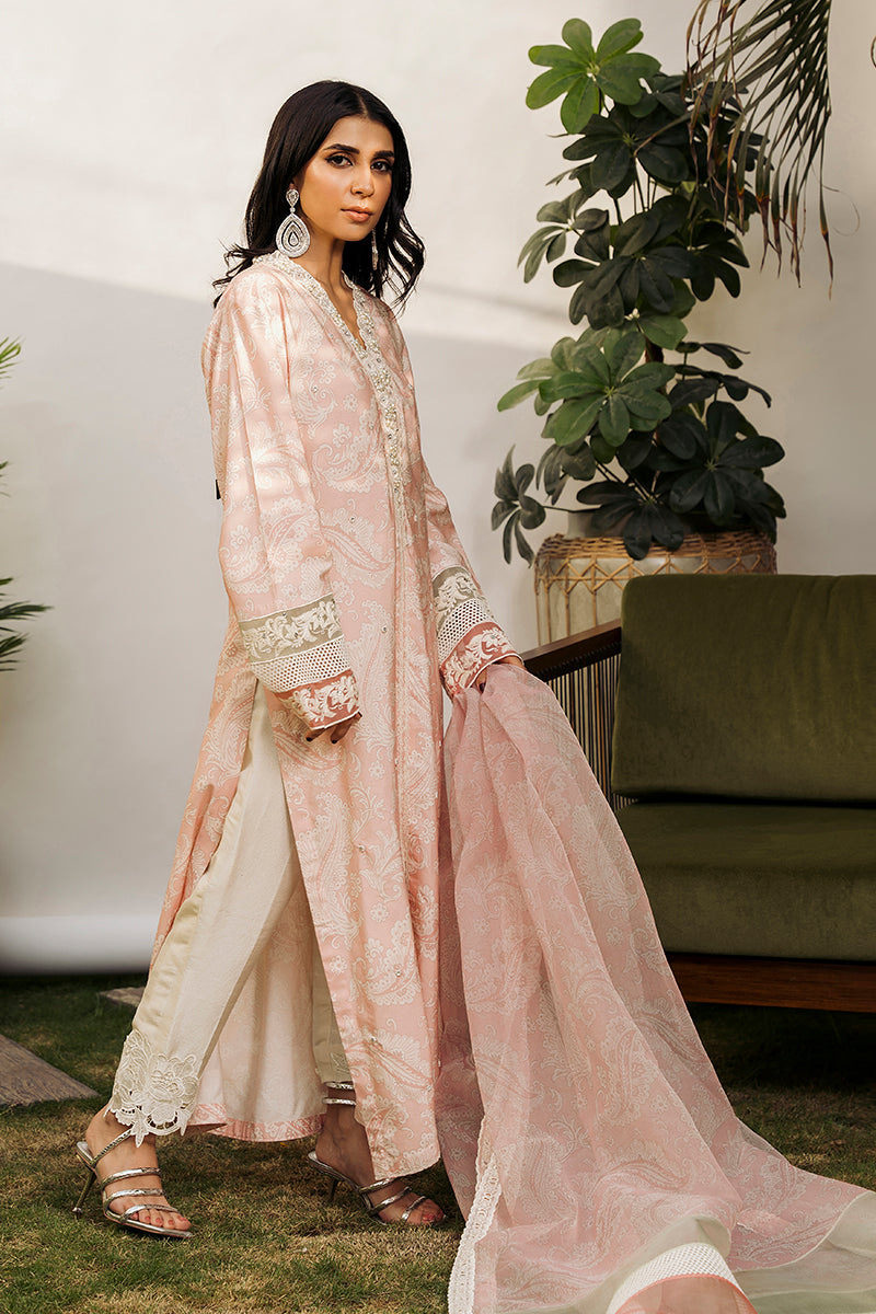 Powder Pink Embroidered Khaddi Silk Salwar Kameez (3-Piece) - Image 2