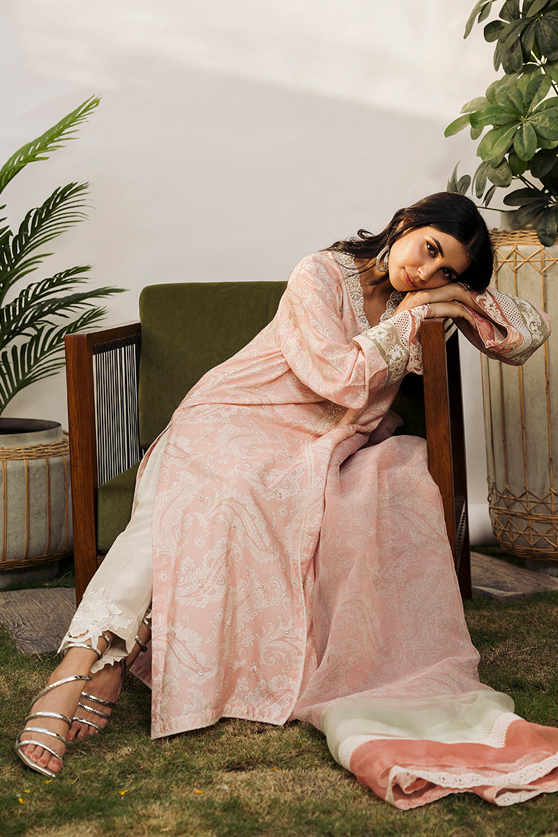 Powder Pink Embroidered Khaddi Silk Salwar Kameez (3-Piece) - Image 4