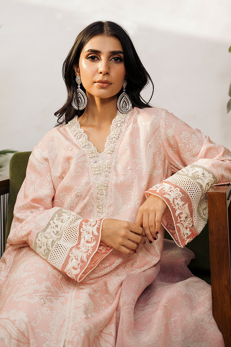 Powder Pink Embroidered Khaddi Silk Salwar Kameez (3-Piece) - Image 5