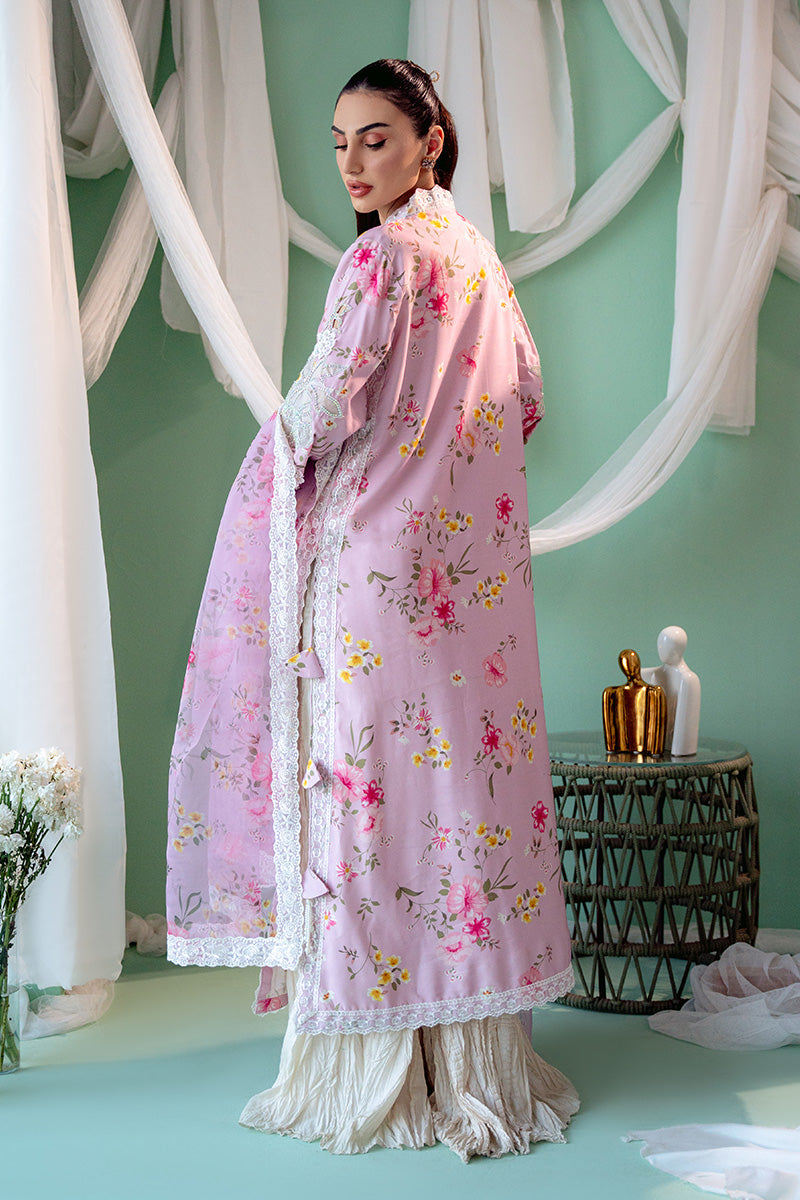 Pakistani Soft Mauve Floral Khadi Silk Salwar Kameez (3-Piece) - Image 2