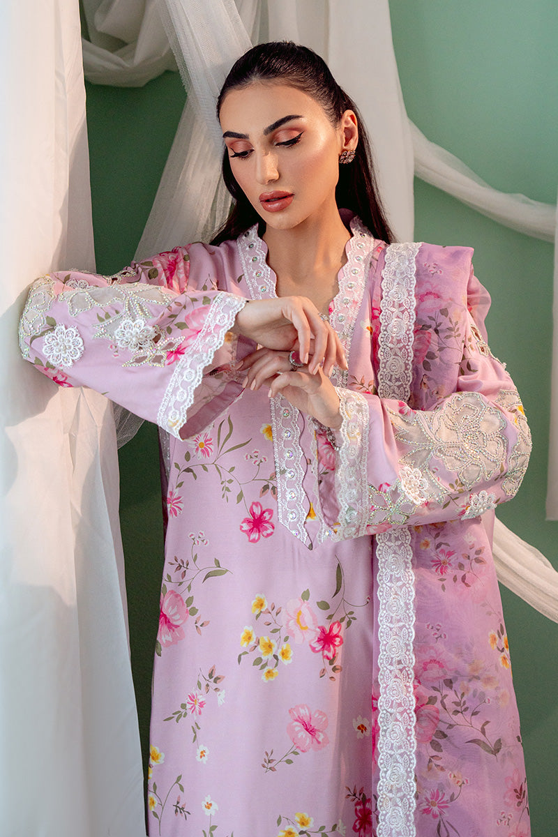 Pakistani Soft Mauve Floral Khadi Silk Salwar Kameez (3-Piece) - Image 3