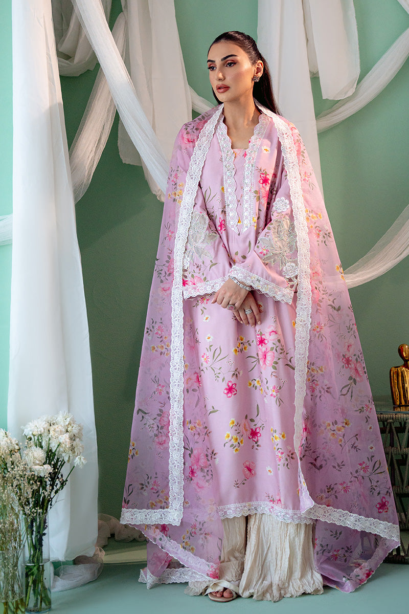 Pakistani Soft Mauve Floral Khadi Silk Salwar Kameez (3-Piece) - Image 4