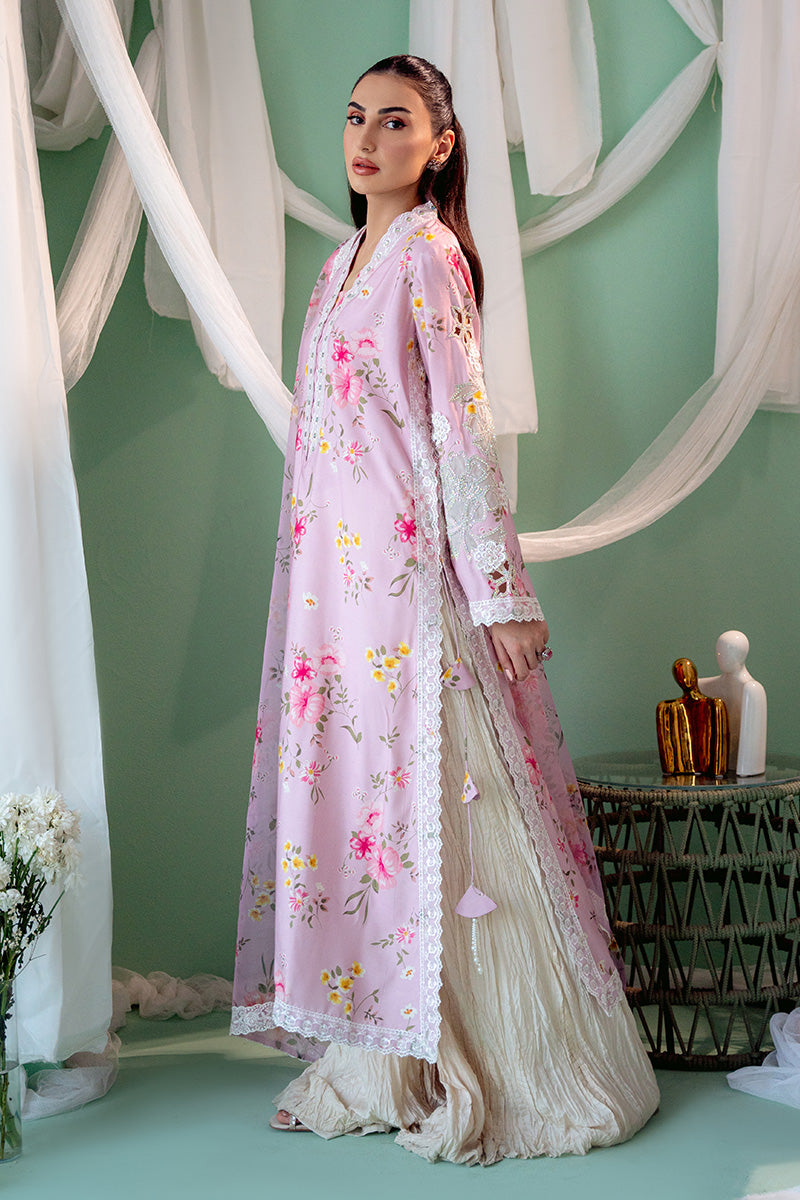 Pakistani Soft Mauve Floral Khadi Silk Salwar Kameez (3-Piece) - Image 5