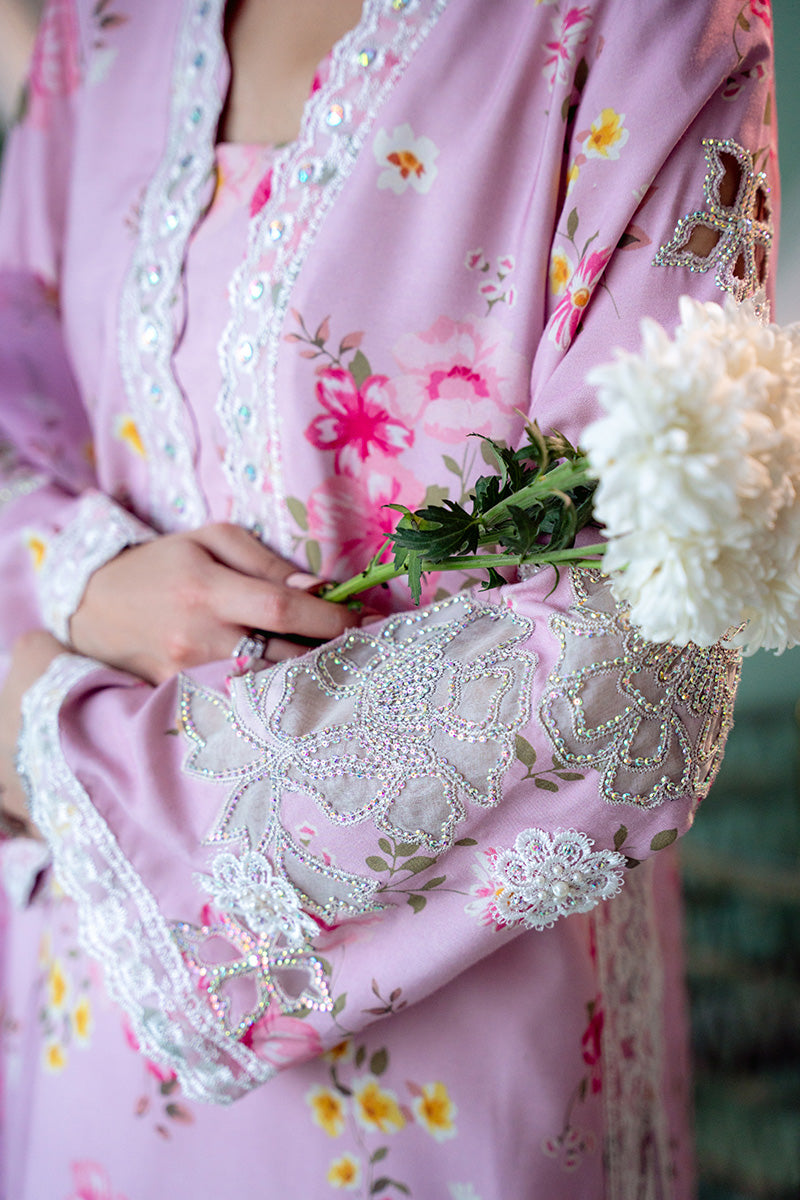 Pakistani Soft Mauve Floral Khadi Silk Salwar Kameez (3-Piece) - Image 6