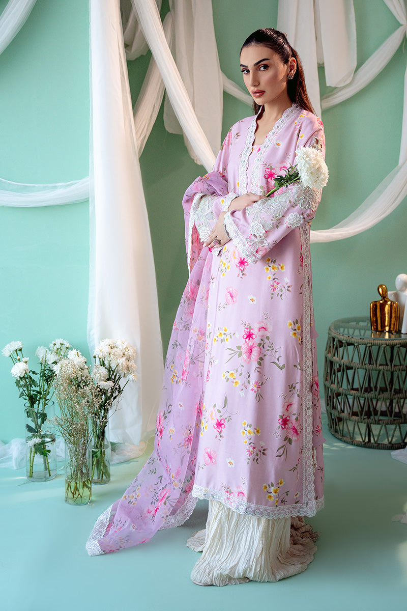 Pakistani Soft Mauve Floral Khadi Silk Salwar Kameez (3-Piece) - Image 7
