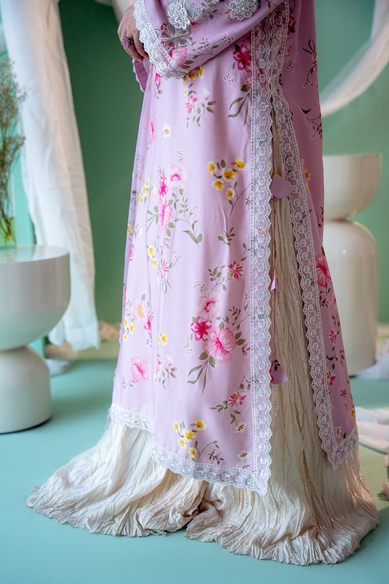 Pakistani Soft Mauve Floral Khadi Silk Salwar Kameez (3-Piece) - Image 8