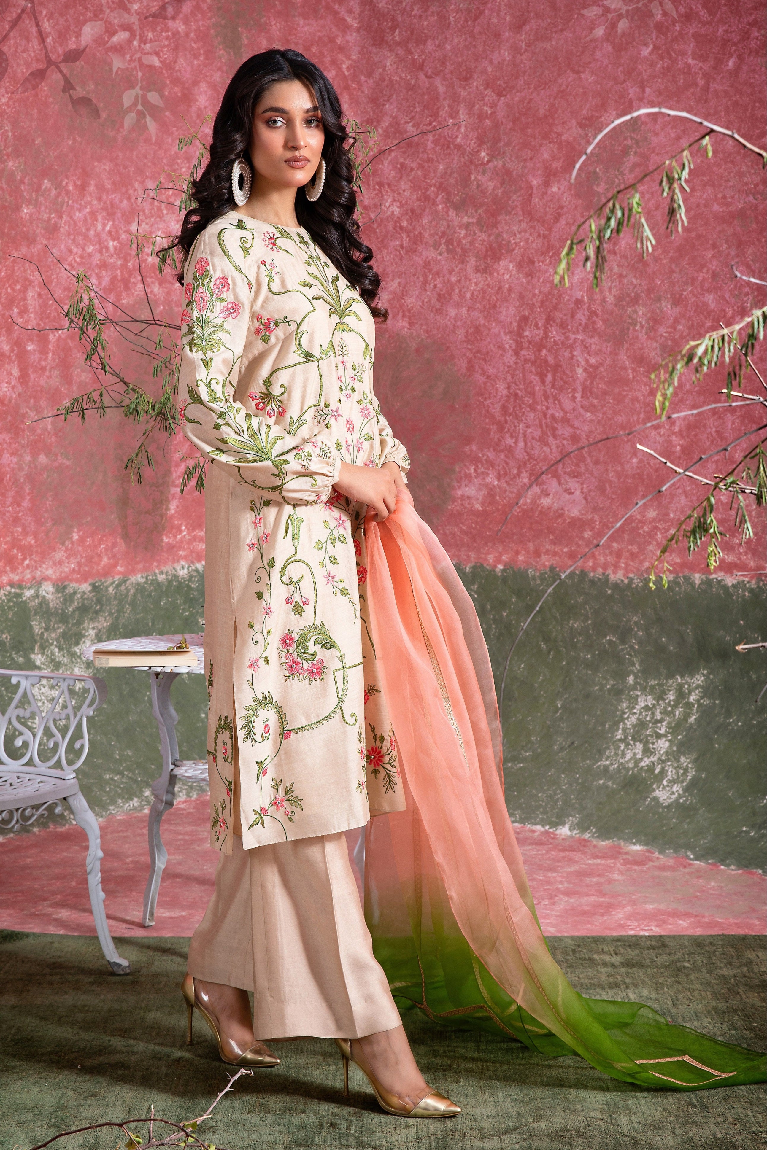 Almond Blush Embroidered Khadi Silk Salwar Kameez (3-Piece) - Image 2