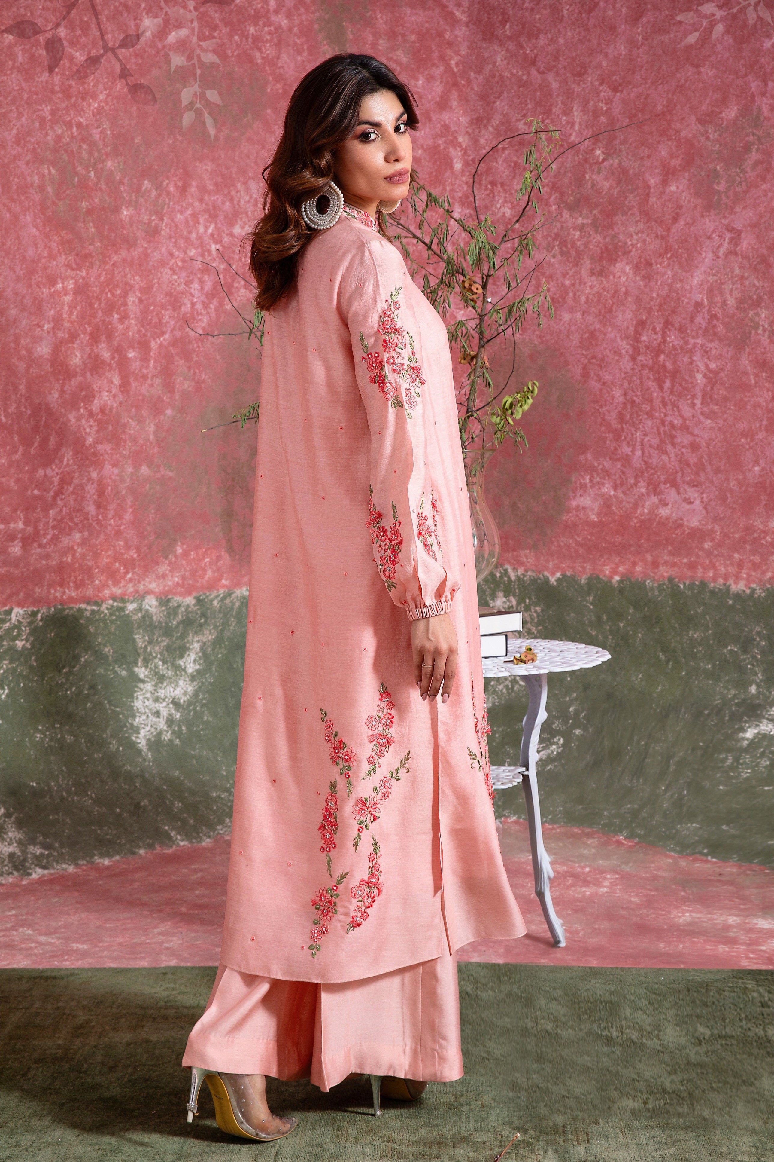 Shell Pink Embroidered Khadi Silk Salwar Kameez (2-Piece) - Image 4