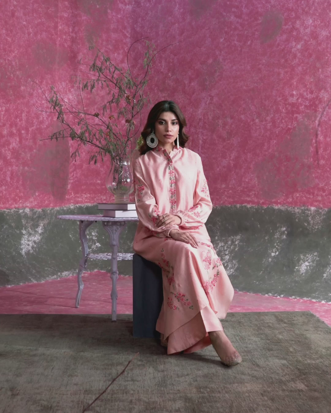 Shell Pink Embroidered Khadi Silk Salwar Kameez (2-Piece) - Image 5