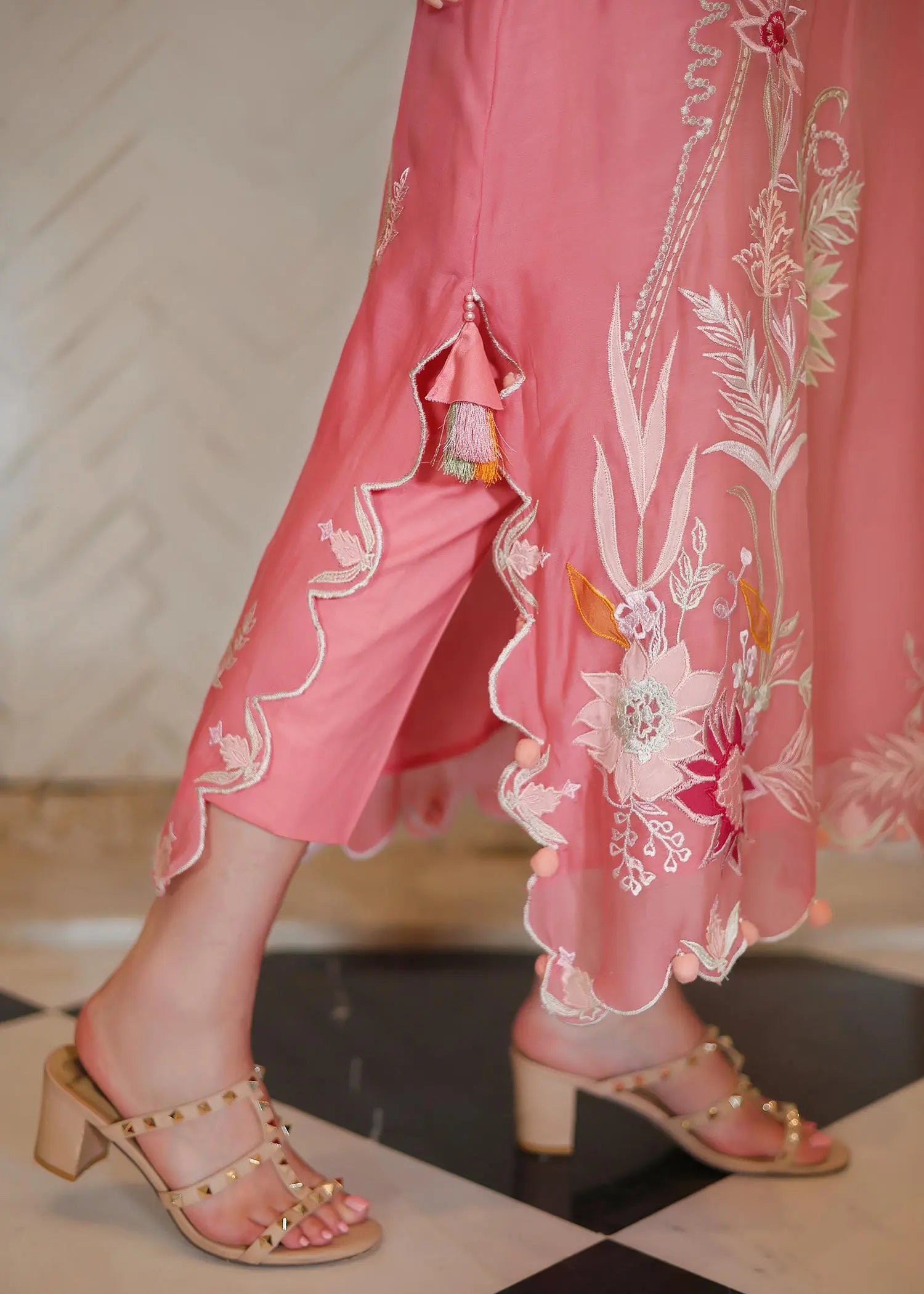 Carrot Pink Embroidered Kora Cotton Salwar Kameez (3-Piece) - Image 8