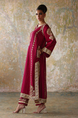 Fuchsia Gota Embroidered Korean Silk Kurta (2-Piece) - Image 3