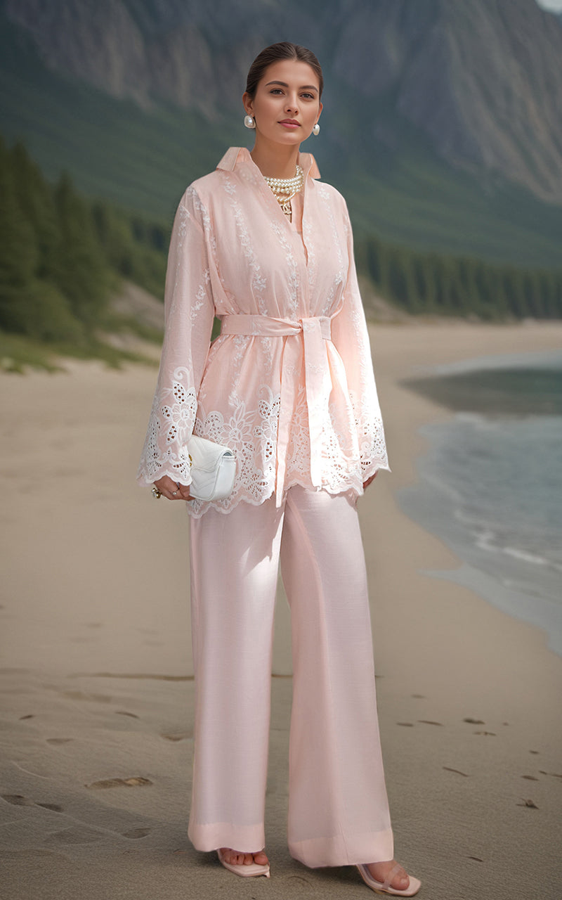 Pakistani Blush Pink Cutwork Lawn Salwar Kameez (3-Piece) - Image 1