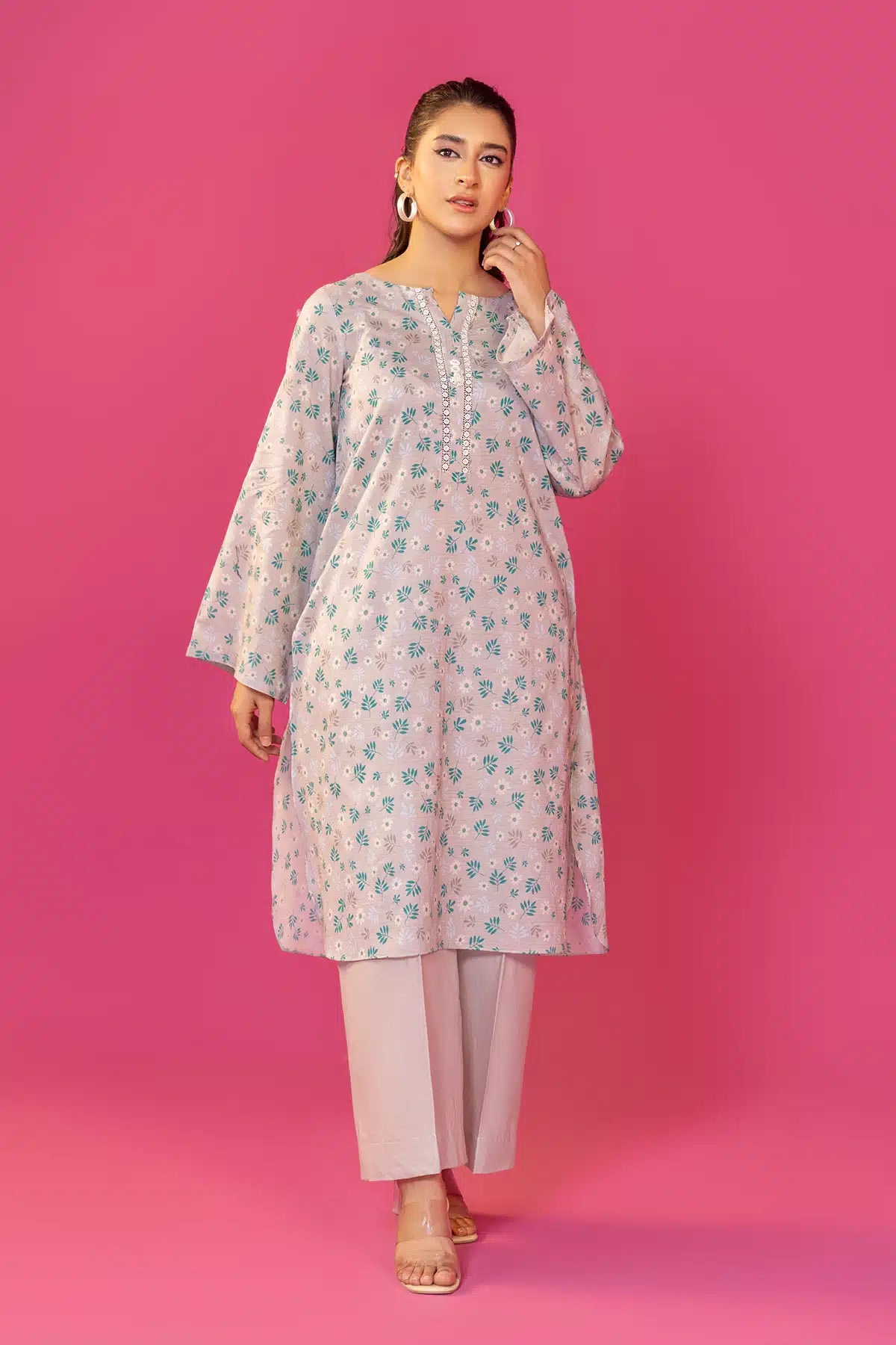 Soft Pink Digital Printed Lawn Salwar Kameez (2-Piece) - Image 1