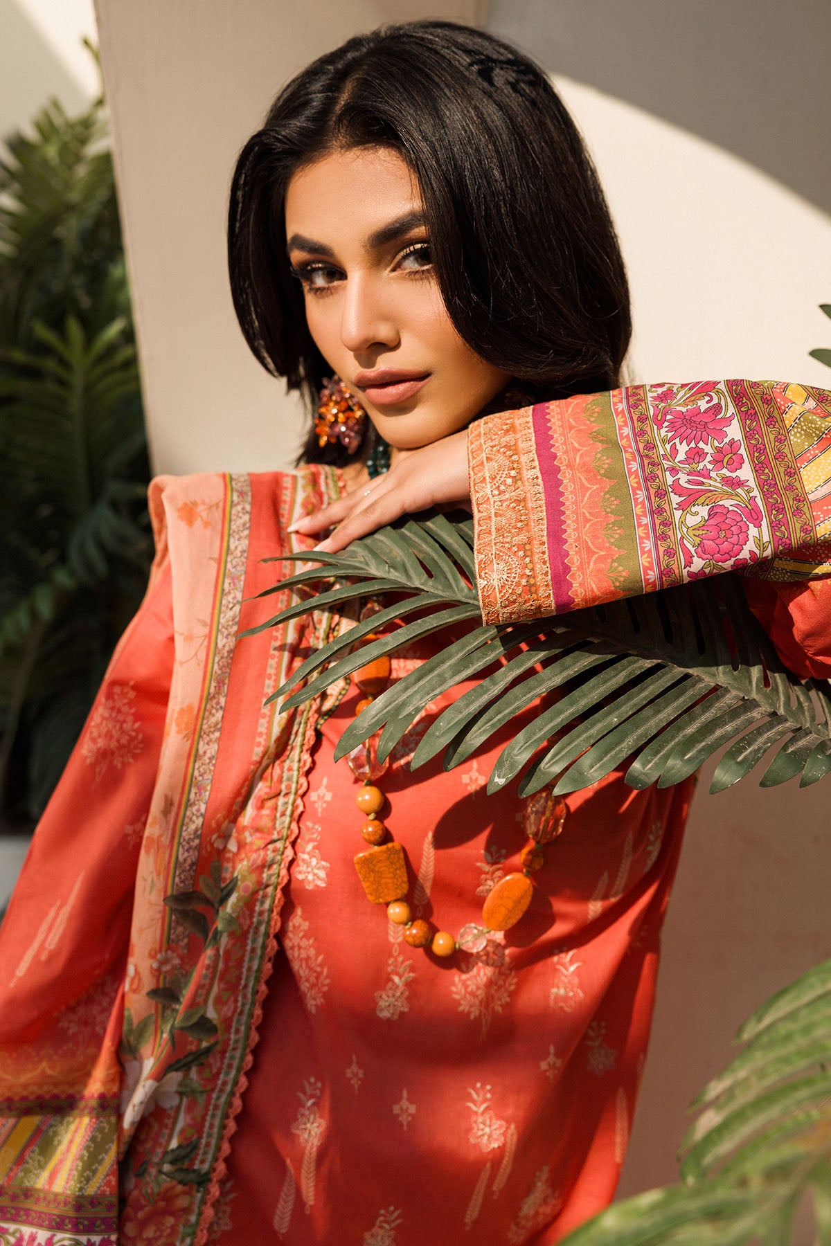 Pakistani Coral Embroidered Lawn Salwar Kameez (3-Piece) - Image 5