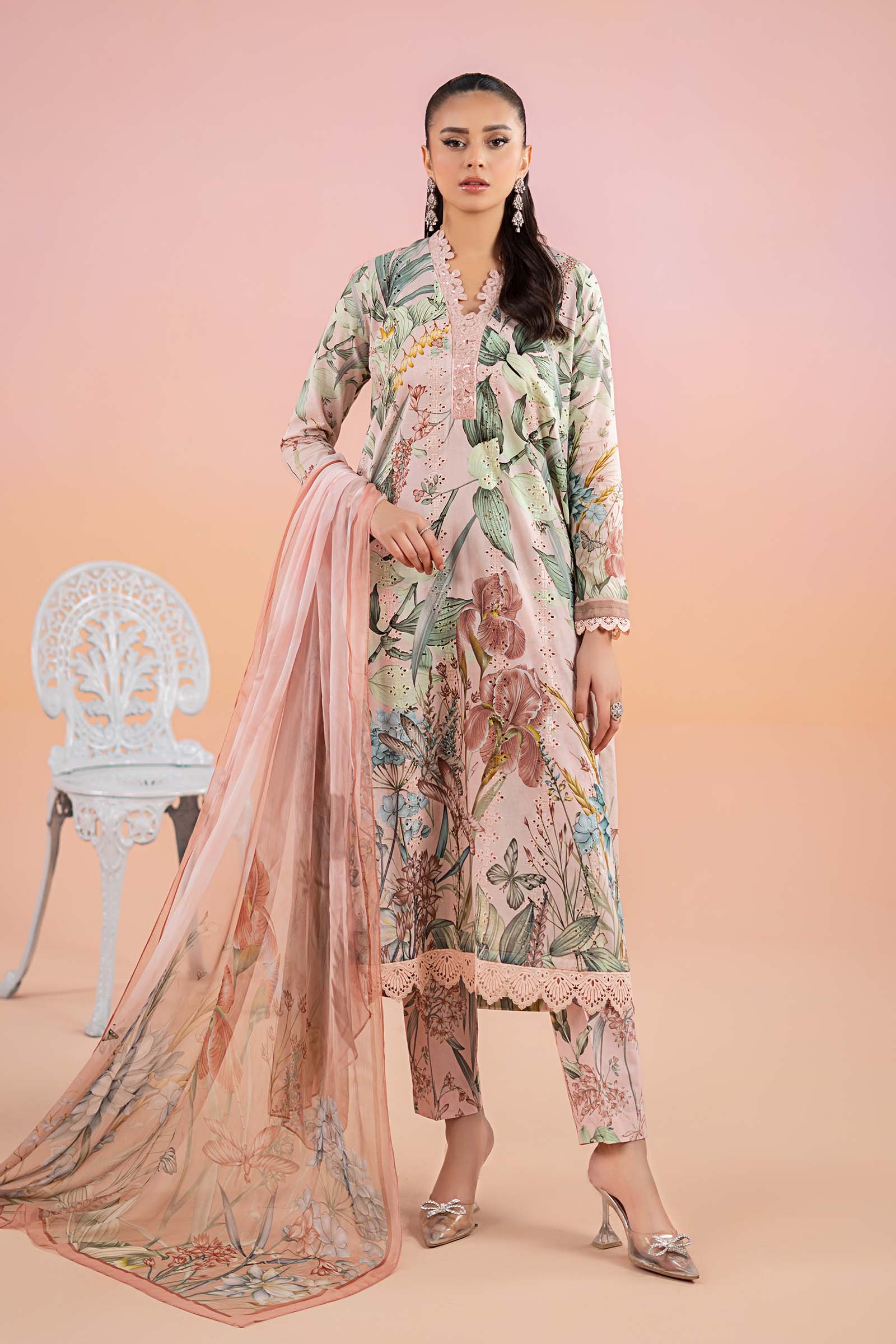 Peach Embroidered Lawn 3-Piece Suit - Image 1