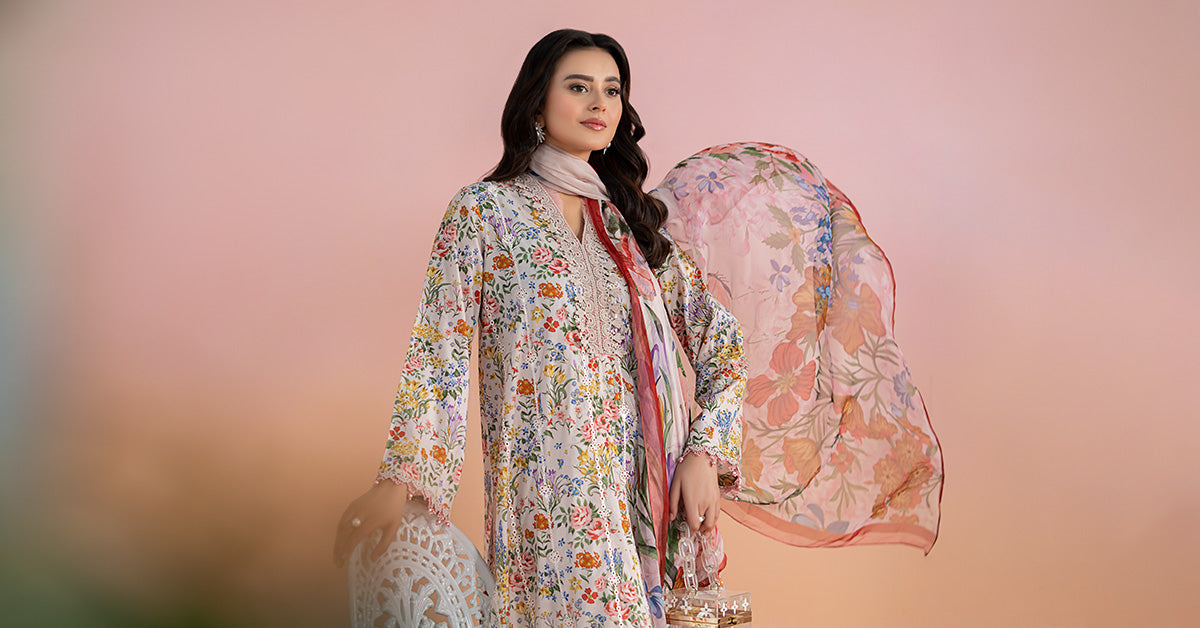 Pakistani Pink Embroidered Lawn 3-Piece Suit - Image 9