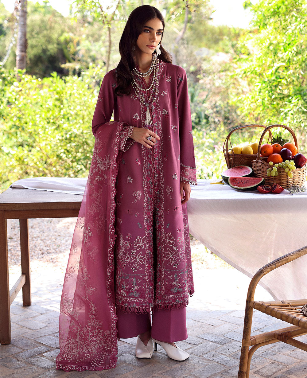 Rose Pink Embroidered Lawn Salwar Kameez (3-Piece) - Image 2
