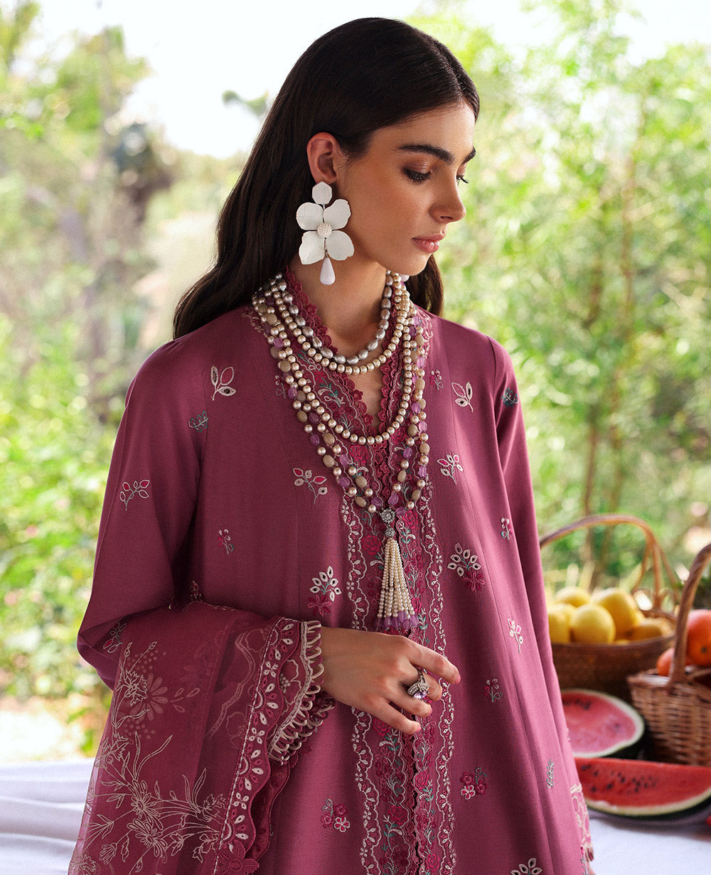 Rose Pink Embroidered Lawn Salwar Kameez (3-Piece) - Image 3