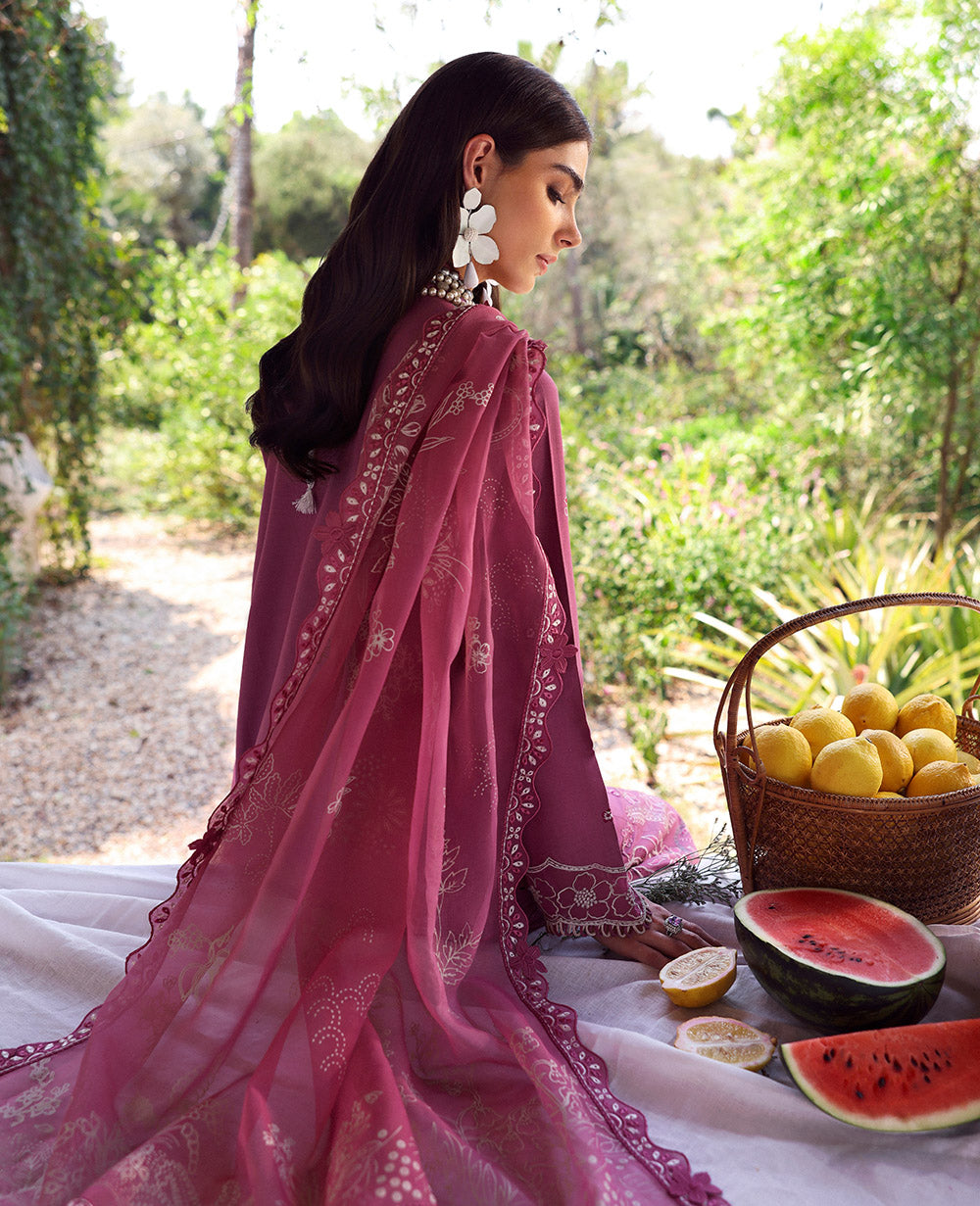 Rose Pink Embroidered Lawn Salwar Kameez (3-Piece) - Image 6