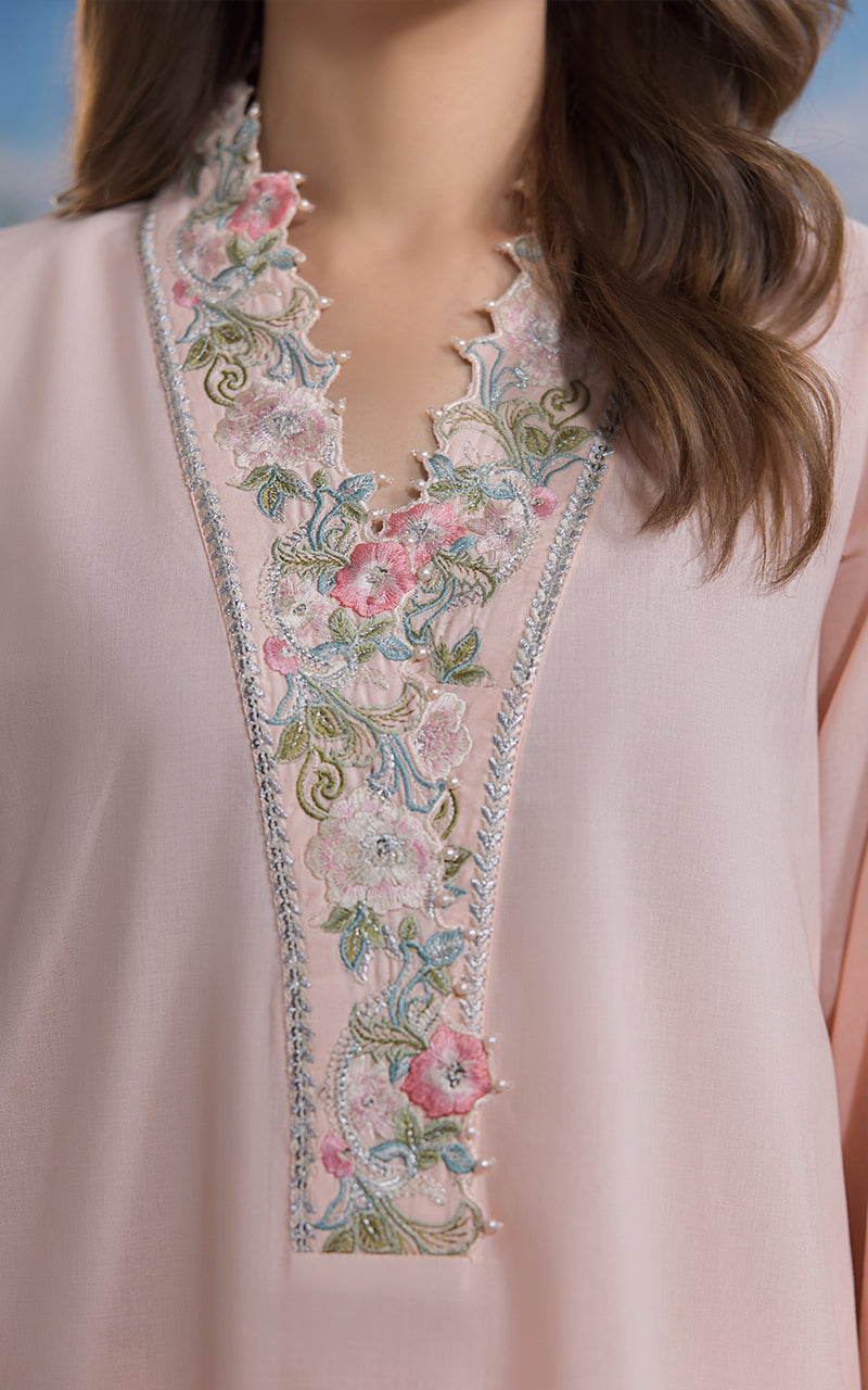 Blush Pink Embroidered Lawn & Silk Salwar Kameez (3-Piece) - Image 4