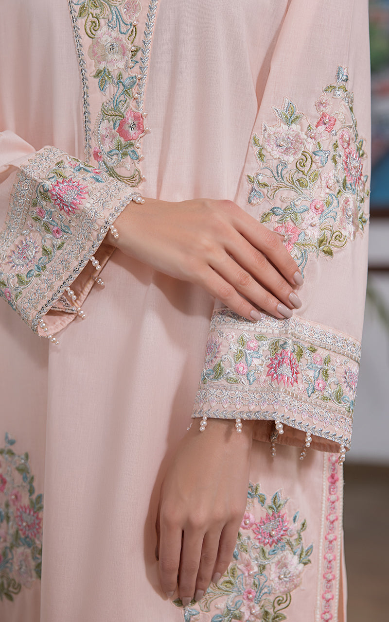 Blush Pink Embroidered Lawn & Silk Salwar Kameez (3-Piece) - Image 7